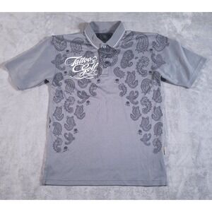 Tattoo Golf Polo Shirt Mens Small Gray‎ Paisley Skull Hustler Series Jolly Roger